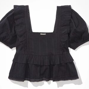 Square Neck Puff Sleeved Cropped Baby Doll Blouse
